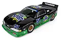 A high-angle studio shot of a Team Associated RC10DS RC car with a black and green Dual Sport racing livery and number 51 decals.