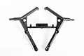 A pair of black plastic RC chassis cage components on a white background, still attached to their original sprue with the part number AX31006 visible.
