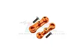 Two orange anodized aluminium steering assembly mounts with two flat-head screws on a white background.