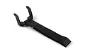 A black HPI Racing battery strap with a plastic mounting clip and a hook-and-loop fabric fastener.