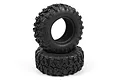 Two black HPI Tredz Rockthorne crawler tyres stacked on a white background.