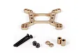 Axial aluminium front shock tower for RC cars, including mounting hardware, screws, nuts, and spacers on a white background.