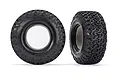 Two Traxxas BFGoodrich All-Terrain T/A KO2 RC tyres shown from side and angled views against a white background.