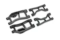 A set of four black plastic RC suspension arms, including two larger and two smaller pieces, arranged on a white background.