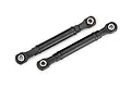 Two black Traxxas front toe links with metal pivot balls at each end, isolated on a white background.