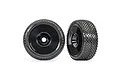 Two Traxxas Response Pro RC buggy wheels with black dish rims and knobby rubber tires, shown from front and side angles.