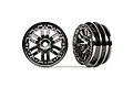 Two black chrome Traxxas 1.0 inch split spoke RC crawler rims shown from front and side angles against a white background.