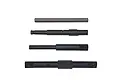 Four metal gear box shafts for RC cars, arranged horizontally against a white background.