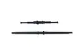 Two black metal RC driveshafts of different lengths isolated on a white background.