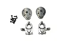Hobby Plus V2 front portal hub set including two grey metal steering knuckles, two portal covers, and a set of small black mounting screws.