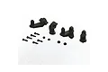 ARRMA front and rear body post set including four black plastic mounts, four screws, and four locking nuts on a white background.