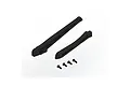Two black plastic ARRMA chassis braces and four matching black screws displayed against a white background.