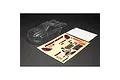 Clear unpainted polycarbonate body shell for ARRMA Kraton 1/8 scale RC truggy, including a decal sheet and window mask sheet on a black background.