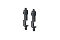 Two black ARRMA RC shock absorbers with integrated plastic guards, shown against a white background.