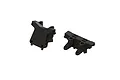 Two black ARRMA RC shock tower components shown from different angles against a white background.