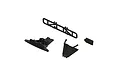 ARRMA lower skid plate and bumper mount set including a front bumper, skid plate, and support braces in black plastic.