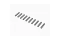 Ten small, silver-coloured metal drive pins arranged in a diagonal line against a white background.