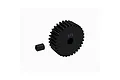 A black 31T pinion gear with a small grub screw, isolated on a white background.