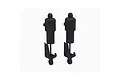 Two black ARRMA RC shock absorbers with integrated dirt guards shown against a plain white background.