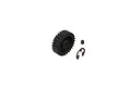 ARRMA 28T 1Mod Safe-D8 pinion gear with a small grub screw and an E-clip on a white background.
