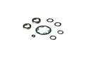 ARRMA centre differential rebuild kit components including bearings, shims, and a gasket on a white background.