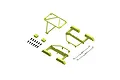ARRMA Desert Truck roll cage set in yellow, including plastic cage components, mounting blocks, screws, and metal body clips.