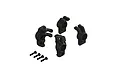 A set of four black ARRMA RC car hubs and four matching black screws on a white background.