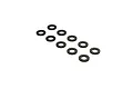 A set of ten small black circular washers arranged in a grid pattern on a white background.