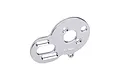 A silver GPM Racing aluminium motor plate for RC cars, featuring multiple mounting holes and slots, isolated on a white background.