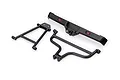 A Traxxas rear bumper set including a main bumper bar with red light inserts and two black support brackets on a white background.