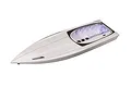 A white Traxxas Spartan RC boat hull shown from a high angle against a plain white background.