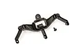 A black plastic Traxxas rear clipless body mount component with a single small black screw, isolated on a white background.