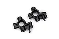 Two black plastic steering hubs for Traxxas RC vehicles, shown from a top-down perspective on a white background.