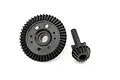 A black Traxxas differential ring gear and a matching pinion gear on a white background.