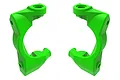 A pair of bright green Traxxas caster blocks (C-hubs) for RC vehicles, shown against a plain white background.