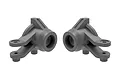 A pair of grey Traxxas RC steering hubs shown from a side angle against a white background.