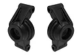 Two black plastic rear hub carriers for a Traxxas RC vehicle, shown side by side against a white background.