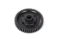 A black Axial 48T spur gear for RC vehicles, featuring a central hub and mounting holes, isolated on a white background.
