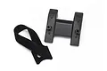 A black plastic Traxxas telemetry mount and a black velcro strap on a white background.