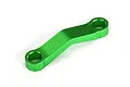 A green anodized aluminium drag link for Traxxas RC vehicles, featuring a curved design with two mounting holes.