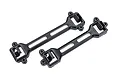 Two black plastic Traxxas body latch mounts shown from an overhead angle against a white background.