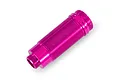 A pink anodized aluminium shock body for an RC vehicle, shown against a plain white background.