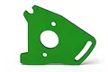 A green anodized aluminium motor mount plate for Traxxas RC vehicles, shown against a plain white background.