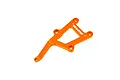 An orange anodized aluminum Traxxas front chassis brace for RC vehicles, shown against a plain white background.