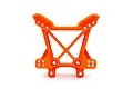 An orange Traxxas front shock tower spare part for an RC car, viewed from the front against a white background.