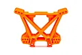 A bright orange Traxxas rear shock tower made of molded plastic, shown against a plain white background.