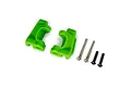 Two bright green Traxxas Extreme Heavy Duty C-hub carriers with two silver pins and two black screws on a white background.