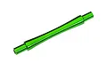A bright green anodized aluminium wheelie bar axle for Traxxas RC vehicles, shown against a plain white background.