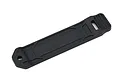 A black rubber Traxxas battery strap for RC vehicles, featuring a mounting hole at one end and a textured grip area at the other.