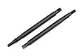 Two black metal rear axle shafts for a Traxxas RC vehicle, shown side-by-side against a white background.